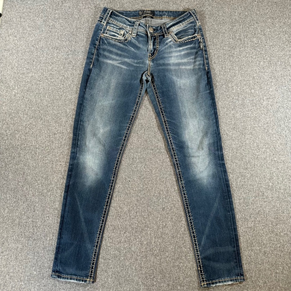 Silver Jeans Co Aiko Mid Skinny Blue‎ Denim Womens 29x31 Stretch Medium Wash Y2K
